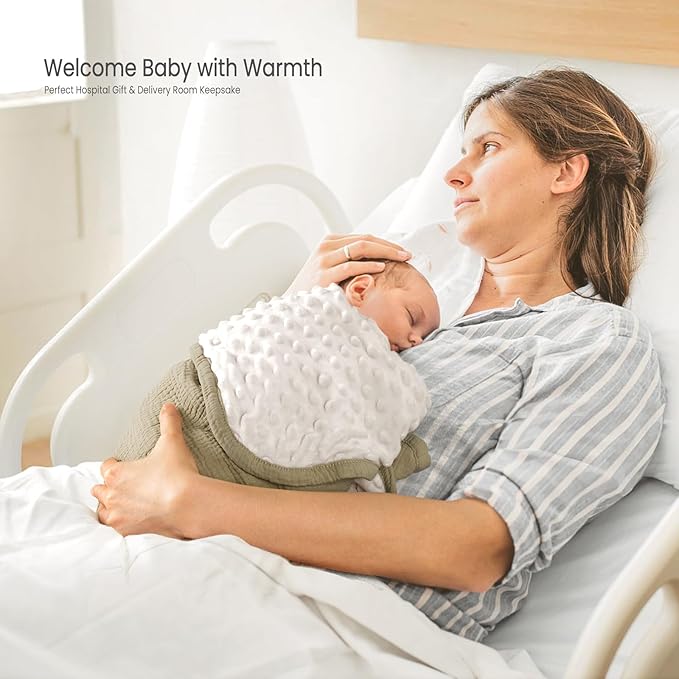 lulumoon Baby Blanket for Newborn Receiving: Minky Dot & Muslin Lightweight - Thermal Blanket Gift for Baby Shower & Hospital Welcoming 30"x40"（Olive）