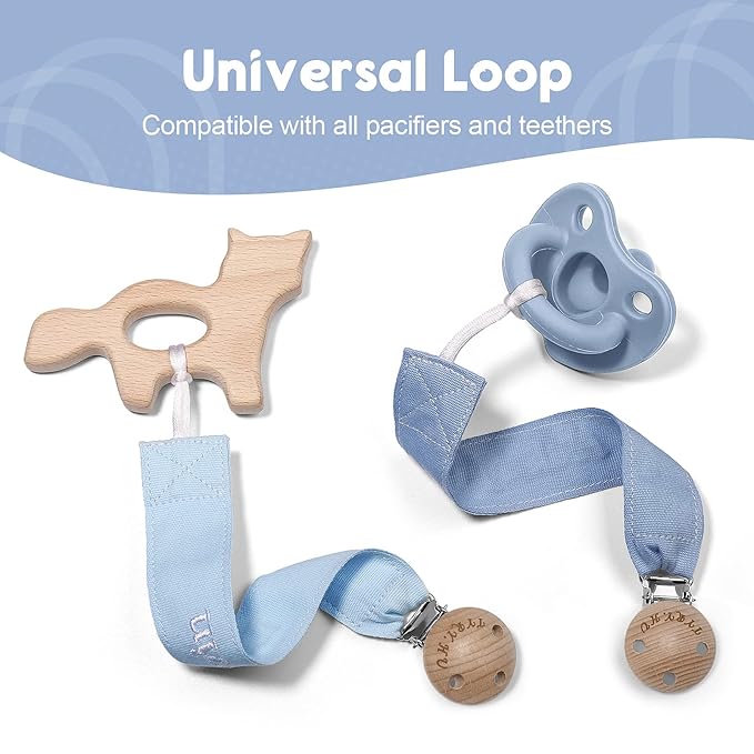 TYRY.HU Personalized Pacifier Clip with Name, Embroidery Pacifier Holder for Baby Girls and Boys, Neutral Binky Clips Universally Fit All Pacifiers & Baby Toys, Baby Gift, 2 Pack(Blue,Light Blue)