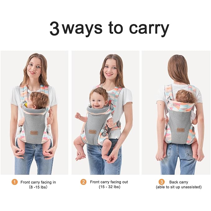 3-in-1 Baby Carrier Newborn to Toddler - Ergonomic(7.5-45lbs),Cozy Baby Carrier，Enhanced Lumbar Support，Easily AdjustableLightweight & Breathable Child Carrier (Geometry)