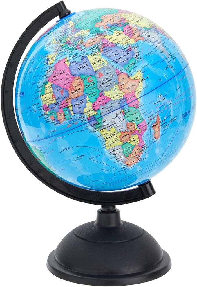 Juvale World Globe for Kids - 8-Inch, Multicolor with Plastic Stand - Educational Desk Globe with World Map for Kids & Classroom Decor