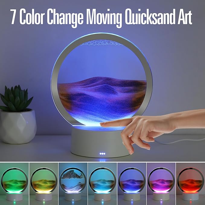 Moving Sand Art Liquid Motion, 3D Deep Sea Sandscape Color Quicksand Decor, Round Glass Moving Sand Art Picture Relaxing Desktop Home Office Work Decor (Orange, 6 inch)