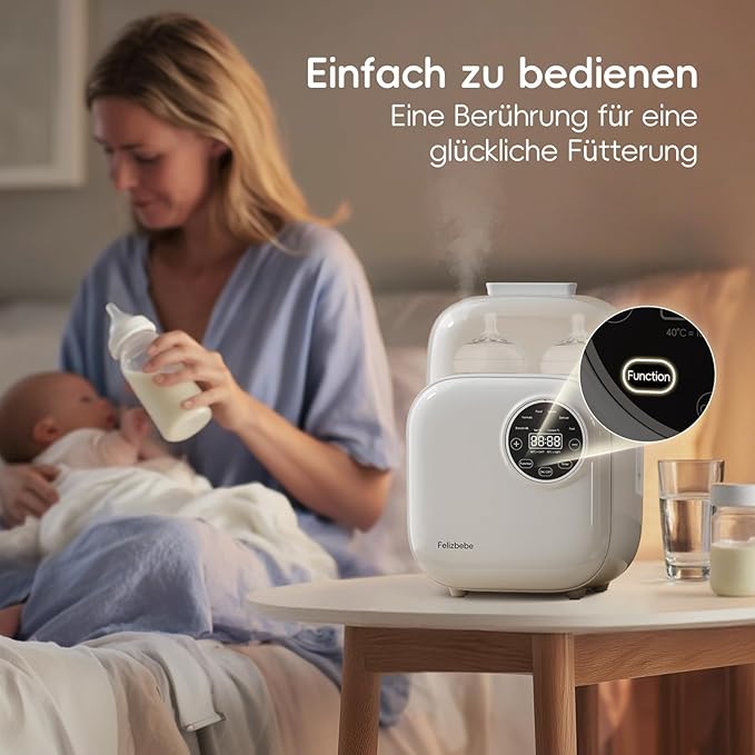 Baby Bottle Warmer, Felizbebe 10-in-1 Double Bottle Warmer for Breastmilk or Formula, Breast Milk Warmer for Baby, Accurate Temperature Control, Timer, Sterili-zing, Defrost, Heat Food, Keep Warm