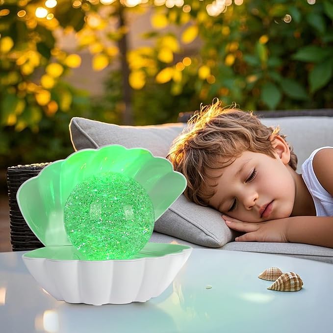 Shell Pearl Beach Themed Night Light, RGB 8 Colors Changing Mood Shell Pearl Lamps, Bedside LED Clamshell Portable Night Lights for Bar (Large White Shell)
