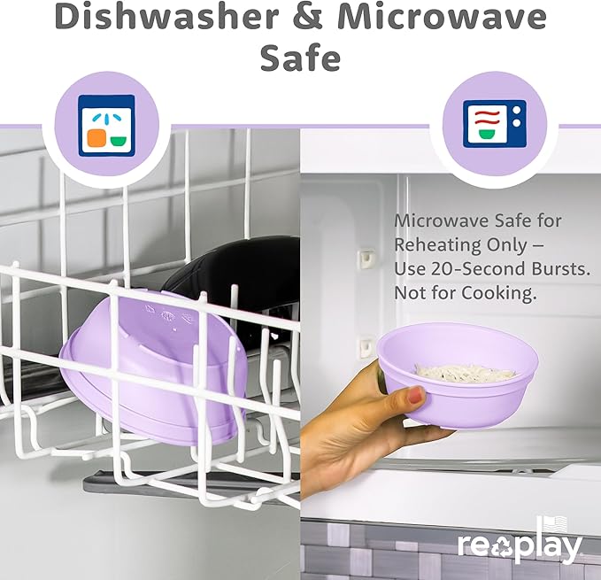Re-Play 12 oz. Toddler Bowls Set of 3 - Kids Deep-Walled, Durable & Reusable Snack and Meal Bowls, Dishwasher & Microwave Safe, BPA-Free, Made in USA from Recycled Plastic, Berry