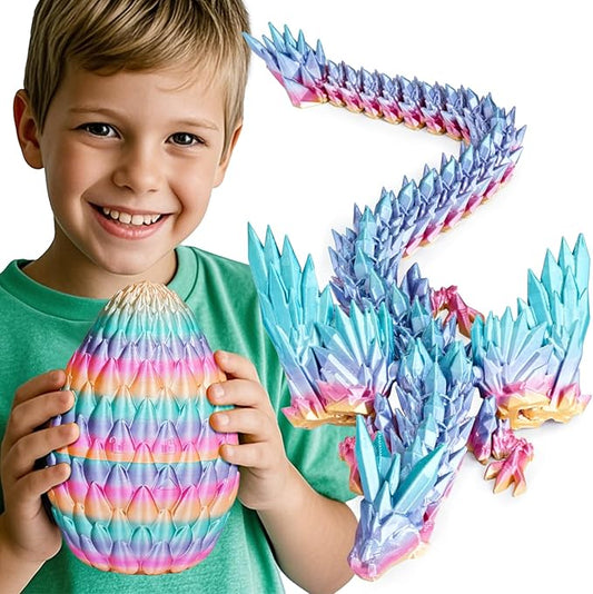 3D Printed Dragon Eggs with Articulated Fly Dragon Inside, Collectible Figurines Fidget Toy for Adults Kids Birthday Easter Christmas White Elephant Gifts for Friends Colleagues(Rainbow, L size)