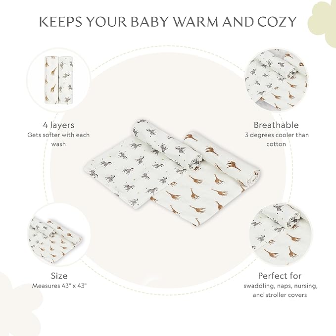 Muslin Baby Swaddle - Breathable Receiving Blankets for Newborn Baby, 70% Viscose derived from Bamboo, 30% Spandex, Imported