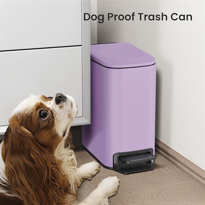 Cesun Small Bathroom Trash Can with Lid Soft Close, Step Pedal, 6 Liter / 1.6 Gallon Stainless Steel Garbage Can with Removable Inner Bucket, Anti-Fingerprint Finish (Purple)