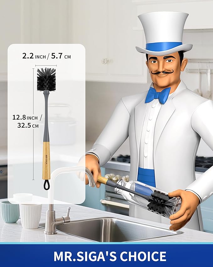 MR.SIGA Water Bottle Brush, Long Handle Bottle Brush for Water Glasses, Baby Bottles, Sports Bottles Cleaning, Gray, 2 Pack