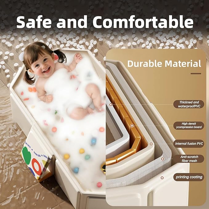 Collapsible Bathtub 29.5×17.7×9.8 in with Drain Plug Foldable Bath Tub for Toddlers and Pets Easy to Store Lightweight for Home, Outdoor or Travel (White)