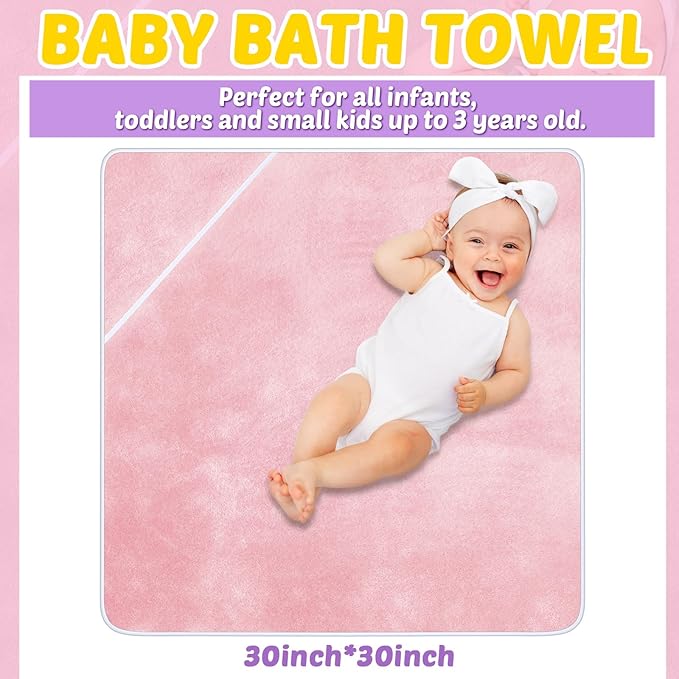 Reginary 4 Pack Baby Hooded Towels Coral Fleece Baby Bath Towels 30 x 30 Inch Soft Absorbent Hooded Bath Blanket for Newborn Toddler Infant Boy Girl Shower Gift Supplies (Pink, Purple, Yellow, Beige)