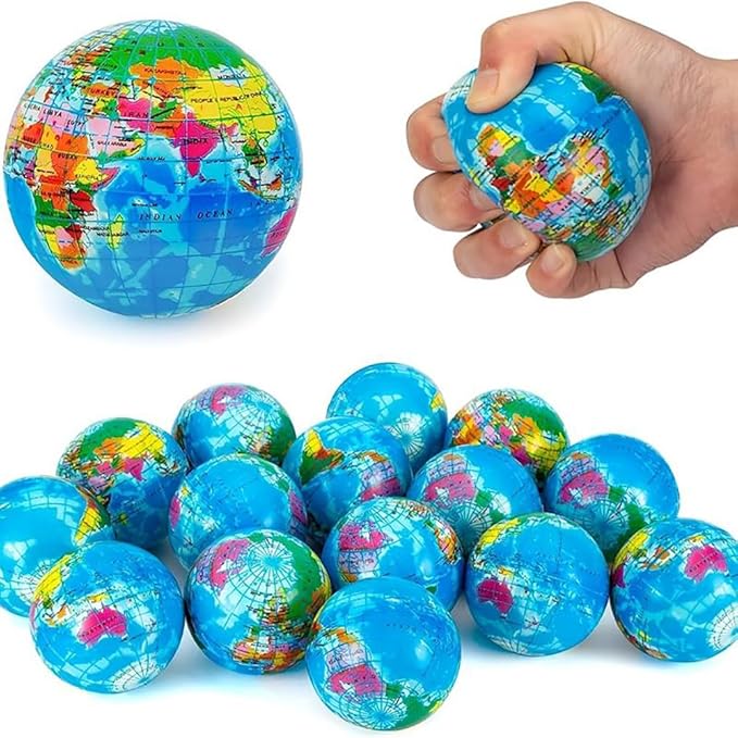 24 Pack - Globe Mini Soft Foam Earth Squeeze Balls, 2.5" Squeezable World Toy Stress Relief Bulk Educational Novelties for Kids, School, Classroom, Party Favors, Rewards
