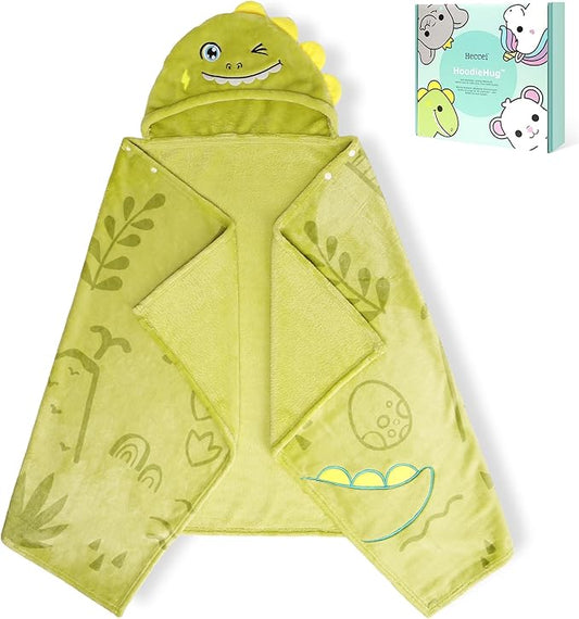 HECCEI HoodieHug Baby Towels, Premium Coral Fleece Bath Towel with Large Size-Ultra Absorbent for Baby Comfort- Great Gift for Newborn, Toddler and Kid (Dinosaur)