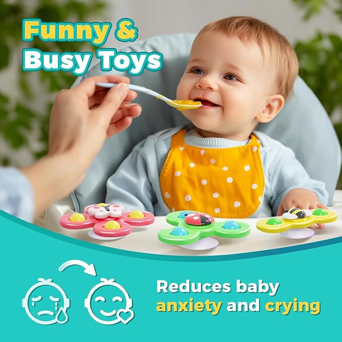 Airplane Travel Toys for Toddlers 1-3: Suction Cup Spinner Toys for 1 Year Old Boy Girl Birthday Gift - Sensory Spinning Baby Bath Toys 6-12-18 Months