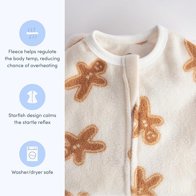 SleepingBaby Zipadee-Zip Transition Swaddle - Cozy Fleece Wearable Blanket with Two-Way Zipper for Baby Sleep - Cookies, Large (12-24 Month)