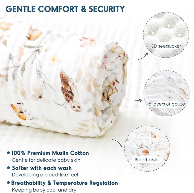 GRSSDER Ultra Soft Absorbent Muslin Cotton Baby Hooded Towel 2 Pack with Original Patterns, Extra Large Size 35"x 35" Swaddle Wrap for Newborn Infant and Toddler