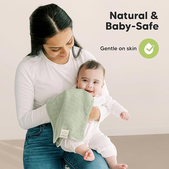 5-Pack Cotton Muslin Burp Cloths Baby Girls, Boys - Soft & Absorbent Spit Up Burp Rags, Large Muslin Towel, Cotton Wash Cloths for Babies, Newborn, Infant, No Shrink, Durable, Neutral (Pine)