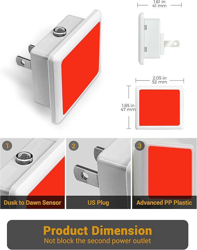 Red Night Light,JandCase Red NightLight[2 Pack],0.3W LED Night Light with Auto Light Sensor,Night Lamp Plug into Wall for Bedroom,Corridor,Hallway,Non-dimmable