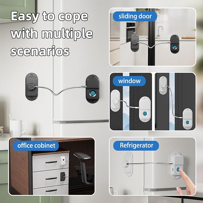 Fingerprint Fridge Lock, Refrigerator Lock with Fingerprint, for Fridge, Cabinet locks, Drawers, Dishwasher, Toilet and Cabinet Locks Baby Proofing, 3M Adhesive No Drilling (White)