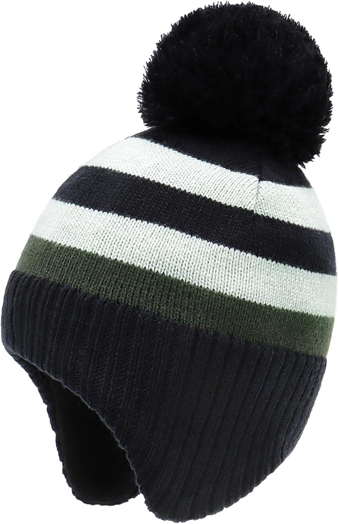 Duoyeree Kids Beanie Hat for Boys Girls Pom-pom Kint Hats Cozy Lining Winter Skull Cap