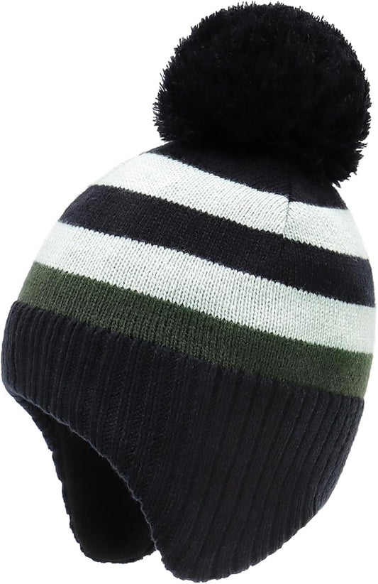 Duoyeree Kids Beanie Hat for Boys Girls Pom-pom Kint Hats Cozy Lining Winter Skull Cap