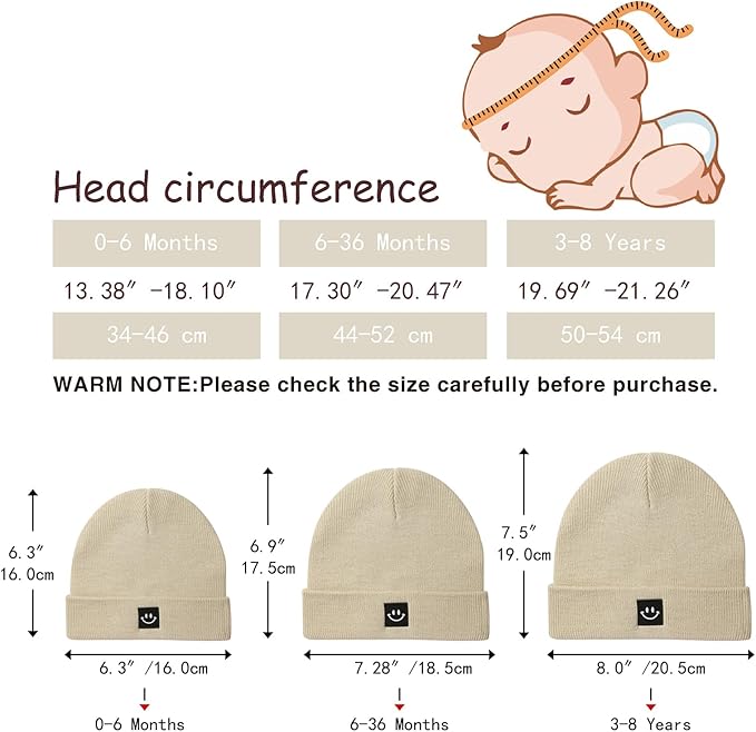2Pack Baby Beanie Knit Toddler Hat for Girls Boys 0-8 Years