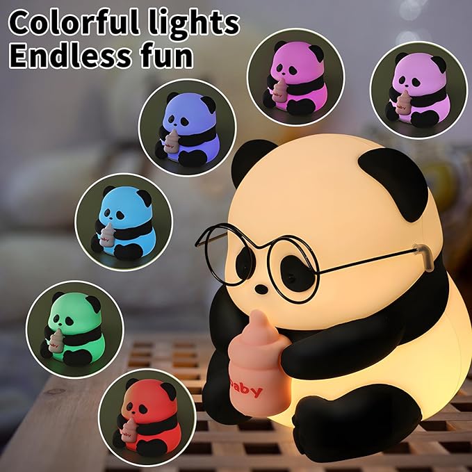 Cute Panda Night Light, LED Novelty Animal Night Lamp, 3 Level Dimmable Nursery Nightlight Gift for Breastfeeding Toddler Baby Kids, Food Grade Silicone Cute Stuff forRoom Decor
