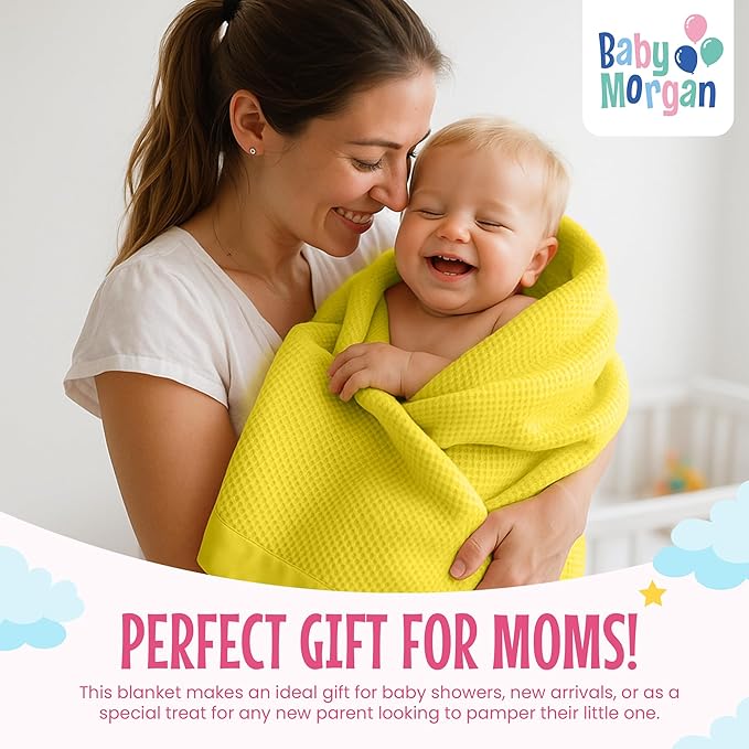 Blankets - Thermal Waffle Warm Baby Blanket for Crib - Soft and Cozy Baby Crib Blanket for Nursery, Stroller, or Naptime Comfort - Ideal Shower Gift - Yellow, Nylon Trim (36" x 50")