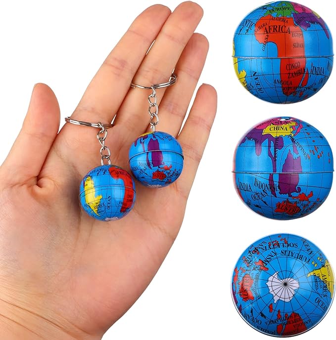 1" Globe Keychains Earth Globe Key Chains Mini Backpack Hook for Travelers