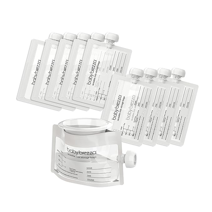 Baby Brezza Reusable Breastmilk Storage Bags, 10 Pack, Includes Filling Funnel