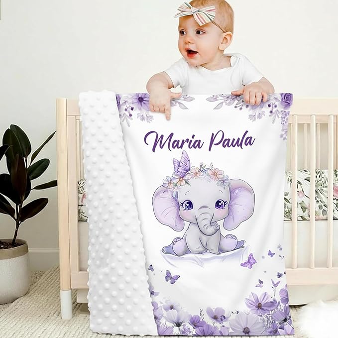 Personalized Baby Blankets for Girls & Boys - Super Soft Easter Blanket with Thick Double-Layer Dotted Backing, Personalized Baby Gifts for Baby Shower from Grandma (Purple, Customize Now)