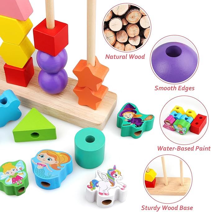 Montessori Toys for Boys Girls 2 3 4 Years Old -Princess Unicorn Fairy Mermaid Shapes Sorting & Stacking Vivid Colors, Early Learning Educational Toys for Halloween Thanks Giving