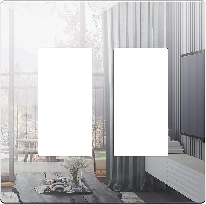 LIDER Double Decorator Wall Plate, Impact Resistant, Mirrored Acrylic, Plexiglass, Reflective Finish, Modern Upgrade, Screwless Light Switch/Outlet Cover Mid-Size 2-Gang 4.88" x 4.92 Silver