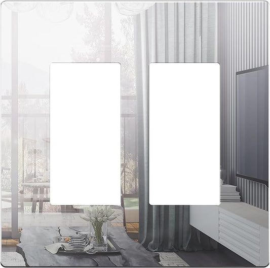 LIDER Double Decorator Wall Plate, Impact Resistant, Mirrored Acrylic, Plexiglass, Reflective Finish, Modern Upgrade, Screwless Light Switch/Outlet Cover Mid-Size 2-Gang 4.88" x 4.92 Silver