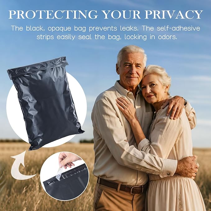 Adult Diaper Disposal Plastic Bags for Adult Catheter Bags Disposal,Self-Adhesive Strips to Seal in Odours,Waterproof and Leak-Proof,Suitable for Elderly Nappy Care at Home and Travel (100)