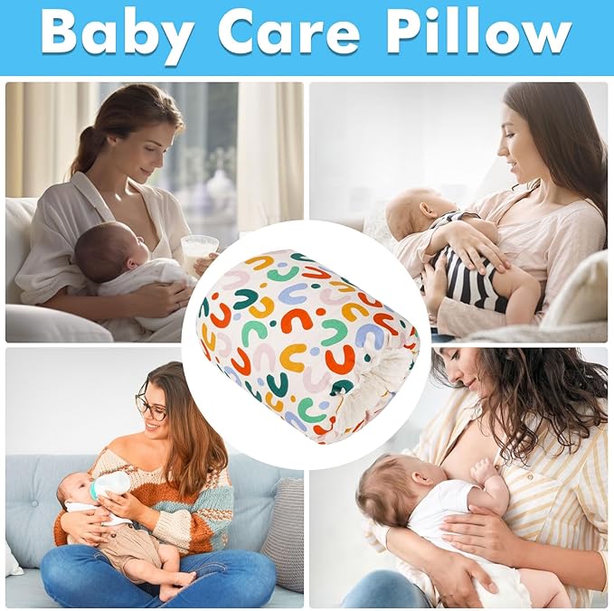 Nursing Arm Pillows for Breastfeeding,Baby Feeding Arm Pillow Portable and Washable for Travel, Soft Cotton Ergonomic Bottle Nursing Essentials（Rainbow）