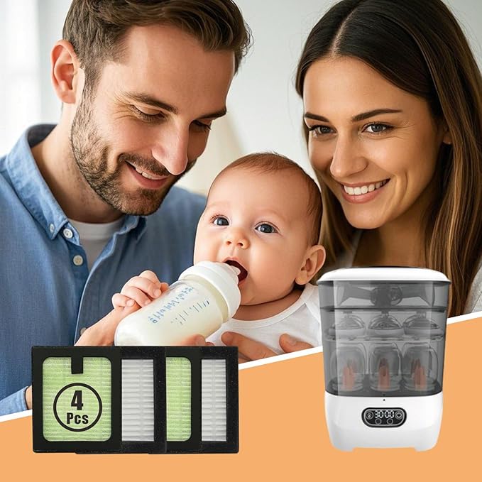 4 Pack HEPA Filter Replacement for Baby Brezza Baby Bottle Washer Pro, High Efficiency H13 True HEPA Filter, Air Clean Dust