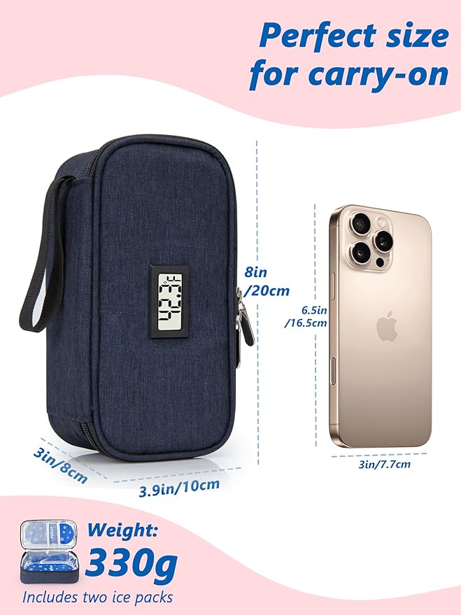 DawnBox Breast Milk Cooler Travel Bag with Real-Time Temp Display - Holds 20oz Breastmilk Storage Bag & Cooling, Portable Breast Milk Cooler Bags with 2 Ice Packs for Breastmilk Storage