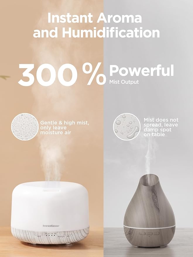 InnoGear 500ml Essential Oil Diffuser with Remote Control, Premium Ultrasonic Aromatherapy Diffusers Scent Humidifier Vaporizer Auto-Off Timer for Large Room Home, White