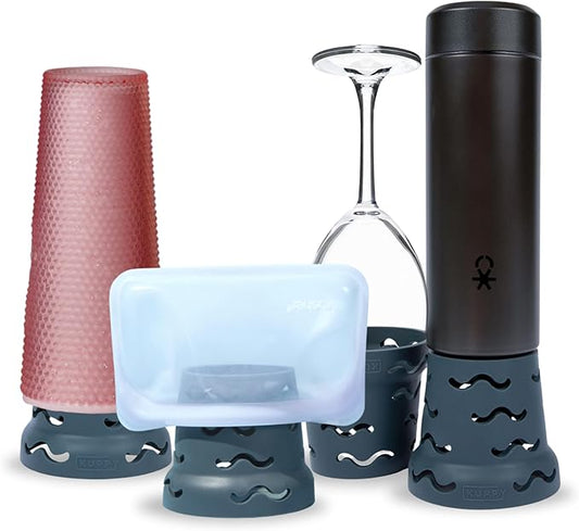 Kuppy Silicone Water Bottle Drying Rack - Fast-Dry Bottle Dryer for 20-64oz Cups - Reusable Food Storage Bag Drying Rack - Compatible with Stanley, Owala, Stasher (Gray, 4-Pack)