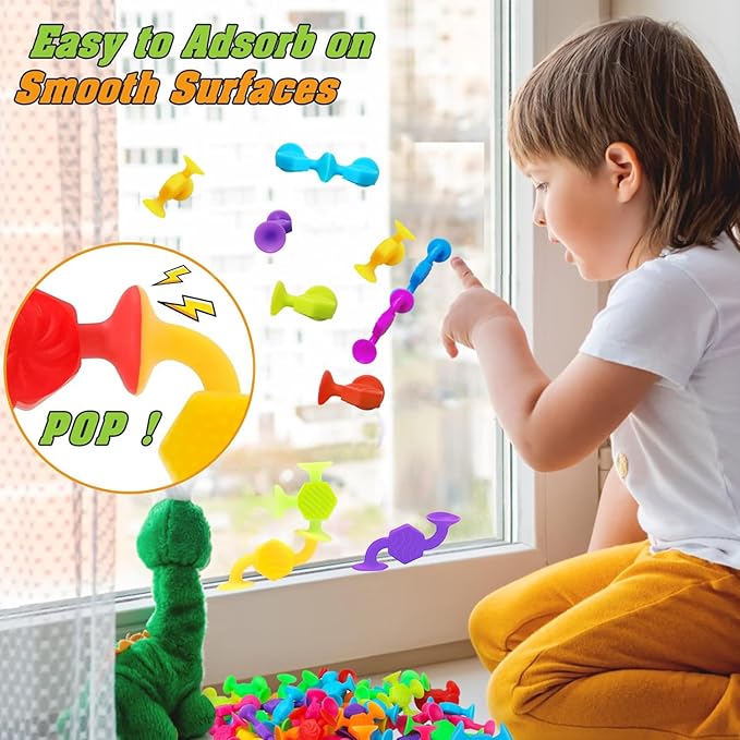 24 Pcs Bath Toys for Kids Ages 3+, Suction Cup Toys for Autistic Children, Travel Window Stem Learning Toys, Bathtub Toys with Dinosaur Eggshell Storage