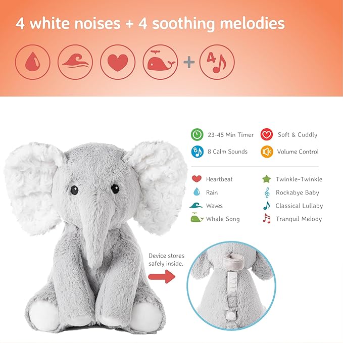 Cloud b Sound Machine with White Noise Soothing Sounds | Cuddly Stuffed Animal | Adjustable Settings and Auto-Shutoff | Elliot Elephant™