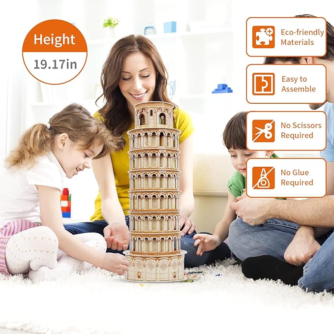 3D Puzzles for Adults & Kids, Exquisite Leaning Tower of Pisa City Large Architecture Building Model Kit, 3D Jigsaw Craft Kits STEM Educational Toys Birthday for Boys Girls Ages 10+ Home Decor, 70 PCS