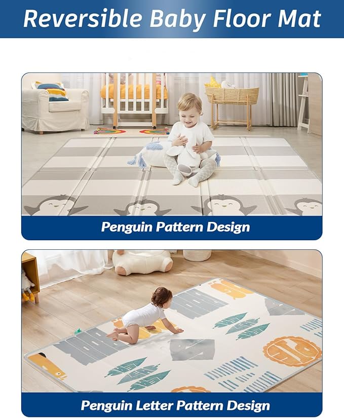 Thick Play Mat for Baby, 79x71 Playpen Mat Waterproof 0.8 Inch XPE Large Playmat for Toddler, Crawling Foldable Reservible Kids Foam Playmat Cushioned Floor Indoor Outdoor