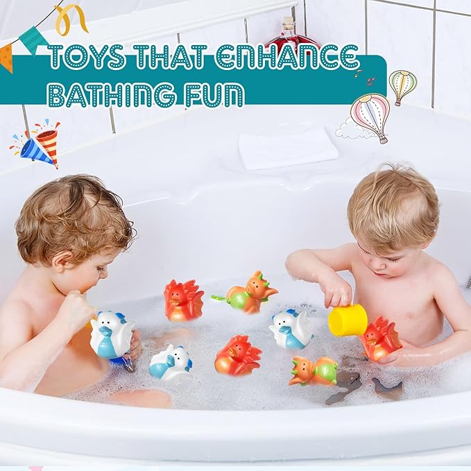 Deekin 50 Pcs Assorted Rubber Ducks in Bulk, 2 Inch Rubber Duckies for Party Supplies, Mini Bath Toys for Baby Shower Pool Party (Dragon)