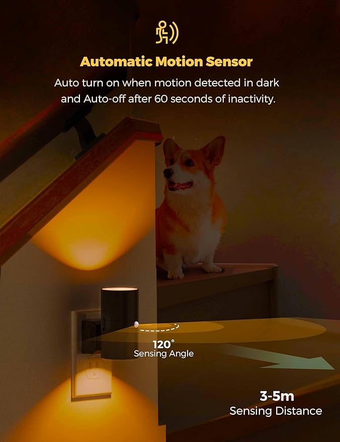 L LOHAS LED Motion Sensor Night Light, Amber Nightlights, [2 Pack] Motion Activated Nightlight, Dimmable Night Light, Yellow Nightlight, 0-100LM, Sleep Light for Bathroom Hallway Bedroom Stairway