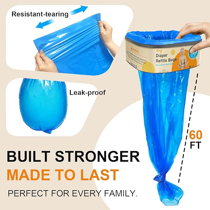 Jumbo Square Refill Compatible with Diaper Genie Classic,Compact and Select Pails,Odor Control & Durable,Holds Up to 810 Newborn Diapers,Plant Scented Disposal Bag Refills with Continuous Film（4 pack）