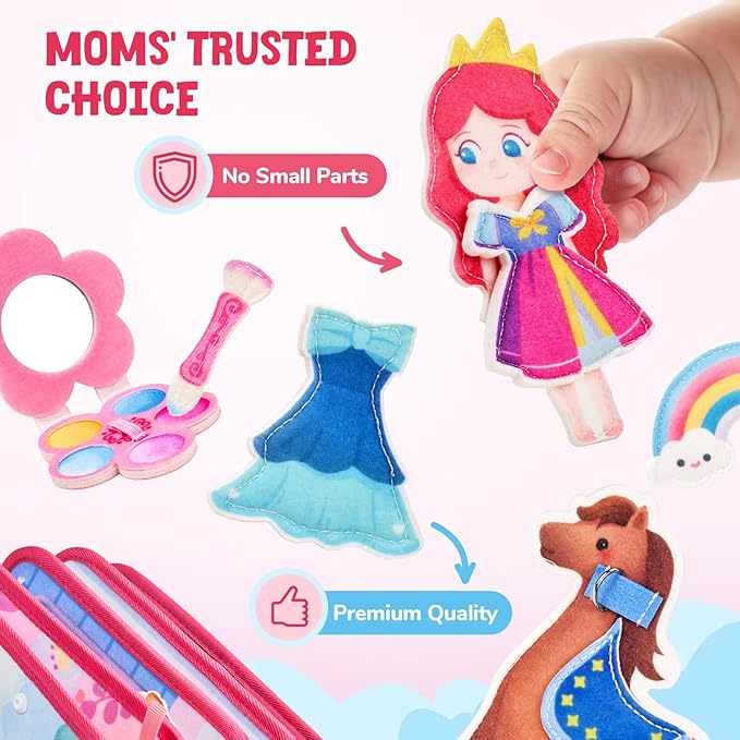 JoyCat Travel Toys for Toddlers 1-3, Princess Busy Book – Busy Book for 1 Year Old, Dress-Up, Unicorn & Castle Play –Quiet Toy Fine Motor Skills, Birthday Gift Girls