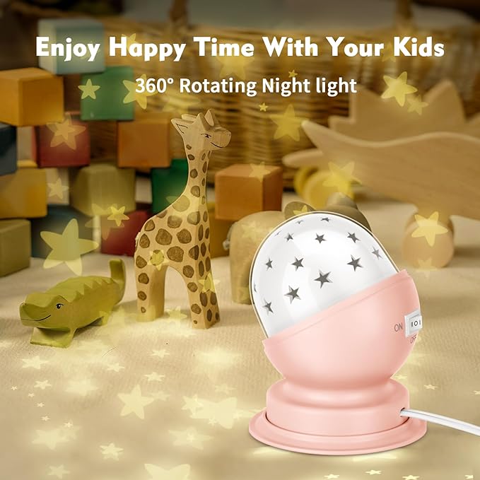 Star Night Light for Kids, 360° Rotating Starry Ceiling Projector for Kid’s Bedroom with Timer, 3000K,Pink,1 Pack