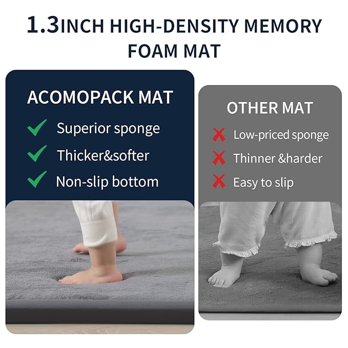 ACOMOPACK Baby Play Mat for Floor 1.3" Thick Memory Foam Play Mat 59"×71" Tummy Time Crawling with Non-Slip Bottom for Living Room,Nursery,Soft Velvet Playpen Mats for Kids,Infants（Dark Grey）