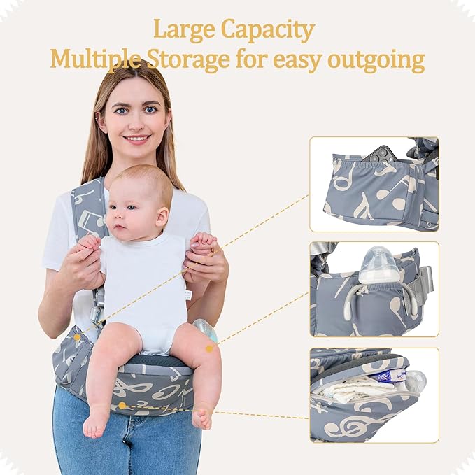 Baby Hip Seat Carrier Baby Waist Stool for Child Infant Toddler with Adjustable Strap Buckle Pocket Soft Inner Huge Storage,Dark Grey